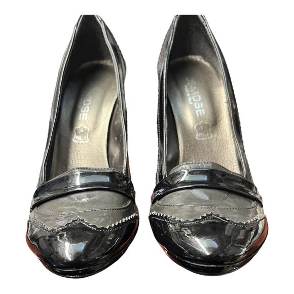 OSMOSE Paris Platform Pumps Black Patent Leather Stiletto Heel Italy EU 38 EUC - Picture 5 of 8